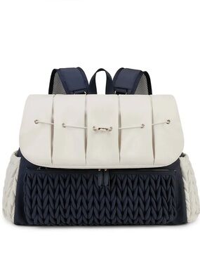 White and Navy Diaper Bag